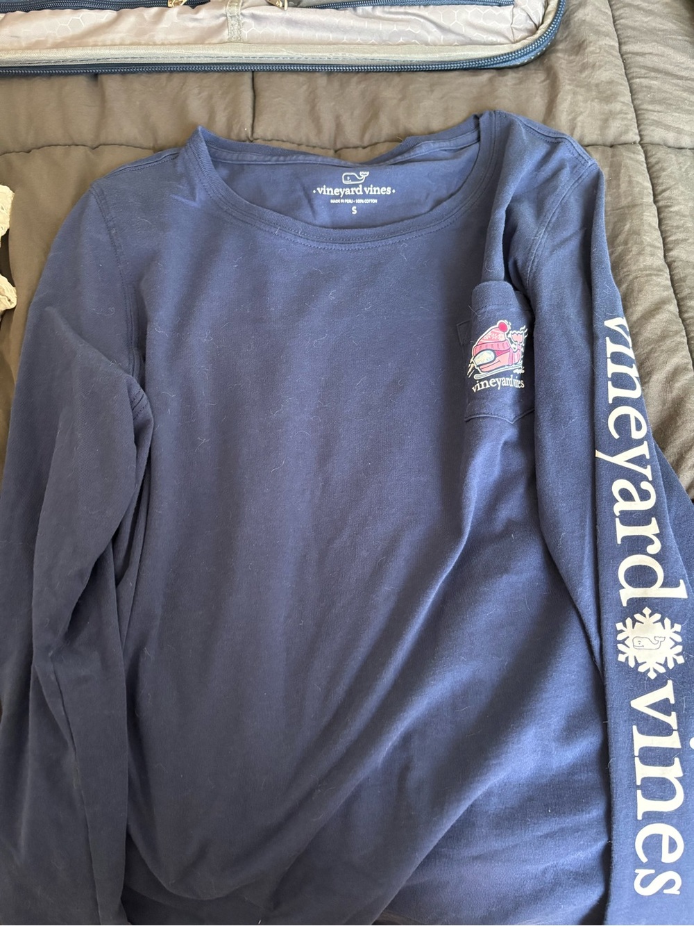 Vineyard Vines Navy Long-Sleeve Tee with Sleeve Logo